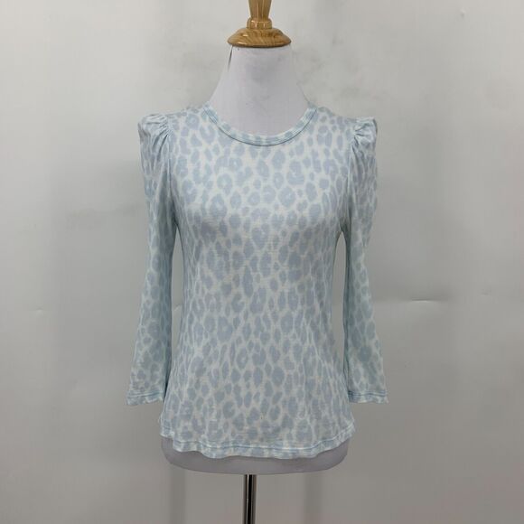 ALC Karlie Top Womens S Leopard Cotton Crew Neck Puff 3/4 Sleeve Pullover *READ - Picture 4 of 16